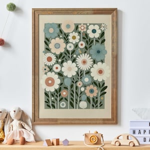 Wildblumen Print, Wunderliche Blumen Kinderzimmer Wandkunst, Retro Blumen Print, Vintage Blumendekor, Blumen Kinderzimmer, druckbare Spaß Kinderzimmer Kunst