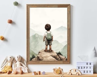 Decoración infantil para niños pequeños con temática de aventuras, arte mural vintage de montaña para guardería, arte para niños excursionistas, perfecto para el dormitorio y la sala de juegos de niños, arte imprimible.