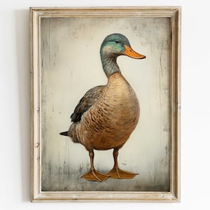 Stockente Entenart Druck, Vogel Wandkunst, antike Vogelkunst, alte Entenmalerei, Bauernhaus-Wanddekoration, rustikale Wanddekoration, DRUCKBARE Kunstwerke