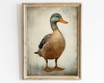 Mallard Duck Art Print, Bird Wall Art, Antique Bird Art, Old Duck Painting, Farmhouse Wall Decor, Rustic Wall Decor, PRINTABLE Artwork