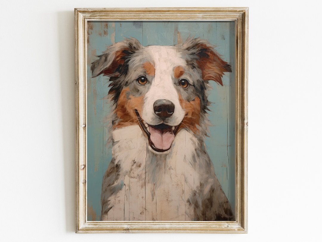 Vintage Australian Shepherd Wall Art Aussie Dog Lover Wall Decor Perfect Gifts for Aussie Lovers
