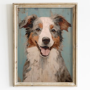 Vintage Australian Shepherd Wall Art - Aussie Dog Lover Wall Decor - Perfect Gifts for Aussie Lovers and Owners - Printable Art