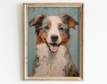 Vintage Australian Shepherd Wall Art - Aussie Dog Lover Wall Decor - Perfect Gifts for Aussie Lovers and Owners - Printable Art