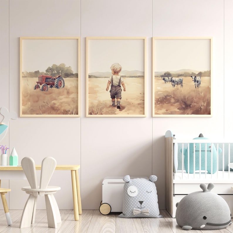 Farm Nursery Decor, Little Farmer Boy Print, Countryside Nursery Art
