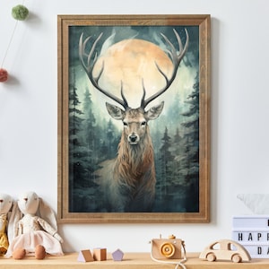 Deer Wall Art, Deer Hunting Art, Woodland Nursery Decor, Deer with Antlers, Forest Animal Wall Decor, Hunters Gift, Stag Print,PRINTABLE Art