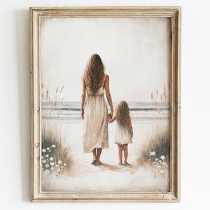 Mother & Daughter Art, Mother Daughter Wall Art, Family Wall Art, Mom Daughter Painting, Rustic Nursery Decor Girl, Printable Family Art