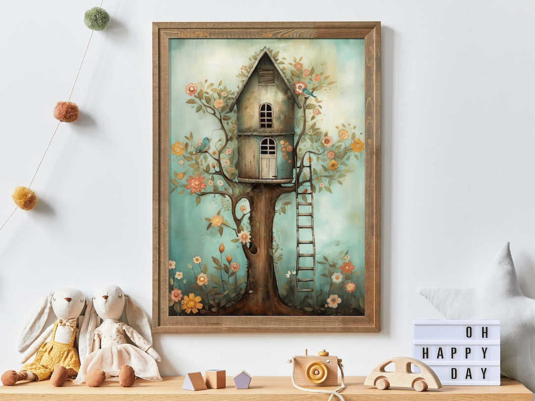 Treehouse Print Treehouse Print, Whimsical Wall Art, Nursery Wall Decor, Tree House ...