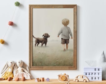 Quadri per la cameretta con Labrador marrone, stampe di cuccioli per la cameretta, disegni di bambini e cani, quadri vintage per la cameretta, decorazioni per la stanza dei ragazzi, stampe di cani per bambini