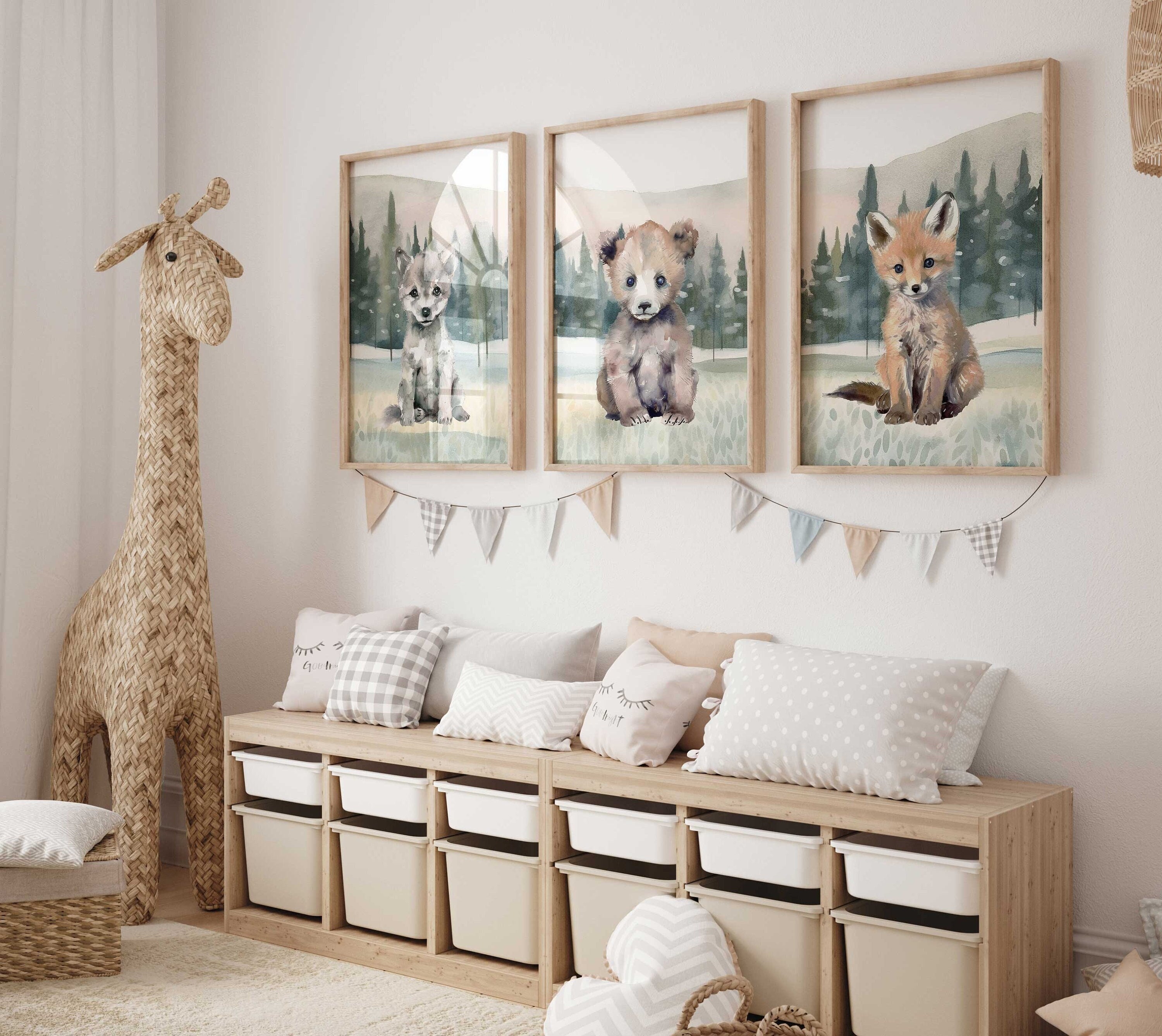 Woodland Baby Animal Nursery Wall Art, Bear, Wolf & Fox Prints ...