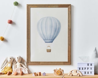 Blue Hot Air Balloon Nursery Decor, Pastel Nursery Print, Transportation Nursery, Vintage Balloon Wall Art, PRINTABLE Nursery Wall Art Boy
