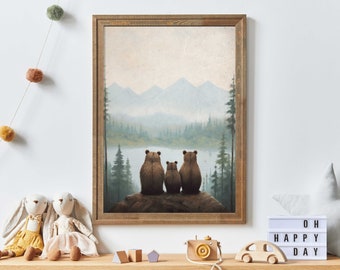 Bear Nursery Art, Bear Family Print, Forest Animal Prints, Woodland Nursery Prints, Toddler Room Decor Boy, DIGITAL Printable Wall Art