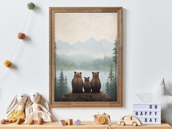Bear Nursery Art, Bear Family Print, Forest Animal Prints, Woodland Nursery Prints, Toddler Room Decor Boy, Printable Wall Art