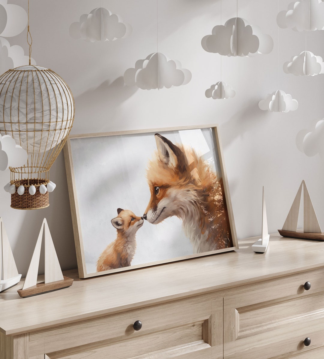 Fox Nursery Decor, Cute Animal Decor, Mother Fox & Baby Fox Kit, Fox ...