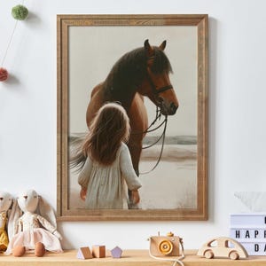 Horse Wall Art for Girl, Horse Nursery Decor, Horse Gift Young Girl, Horse on Beach, Horse Lover Wall Art, Printable Horse Decor for Girls