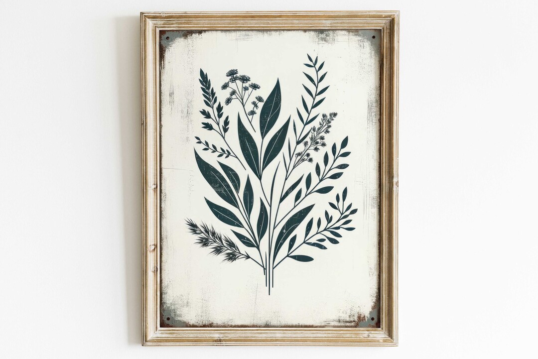 Rustic Floral Wall Decor Vintage Flower Art Black Flowers Etsy