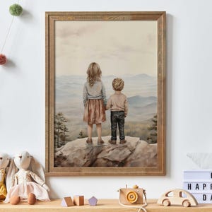 Brother and Sister Wall Art, Shared Sibling Room Decor, Sibling Portrait, Boy & Girl Print, Brother Sister Room Decor, Printable Family Art