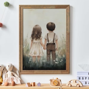 Sibling Print, Brother and Sister Art, Shared Sibling Bedroom, Sibling Room, Sibling Painting, Wildflower Nursery, Printable Kids Room Decor