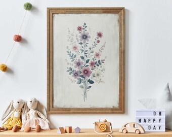 Wildflower Print, Rustic Floral Wall Decor, Flower Bouquet Painting, Vintage Floral Wall Art, Country Style Art, PRINTABLE Flower Wall Art