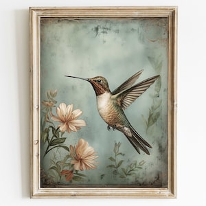 Impresión antigua de colibrí, arte de colibrí, impresión de colibrí, arte de pared de pájaros, impresión de arte de pájaros vintage, decoración rústica del hogar, arte imprimible