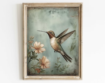 Kolibri Print Antik, Kolibri Print, Vogel Wandkunst, Vintage Vogel Kunstdruck, rustikale Wohnkultur, druckbare Kunst