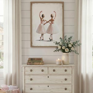 Balettbarnrumskonst, ballerinabarnrumsväggdekor, vintage flickrumsmålning med balettdansös, två ballerinor, utskrivbar flickaväggkonst