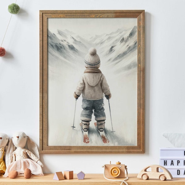 Skiing Nursery Art, Skiing Wall Decor Kids, Ski Nursery Art Boys, Little Boy Skier Art, Skiin Wall Art Boy, PRINTABLE Winter Decor Kids