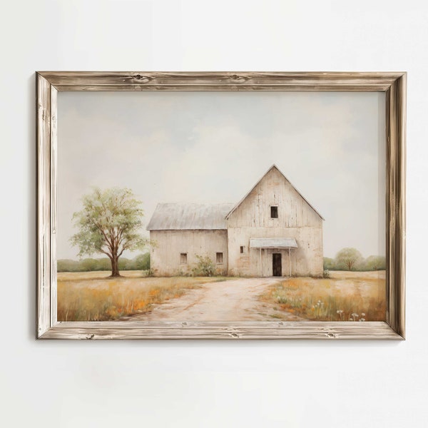 Barn Art Print, Vintage Countryside Print, Farm Theme Wall Decor, Old Barn Painting,  Rustic Farmhouse Home Decor, PRINTABLE Rural Wall Art