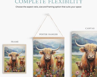 Conipit Stampe Su Tela Con Animali Della Fattoria – Quadro Triptico 3 Pannelli 30,5x40,6 Cm – Opera D'Arte Rustica Con Mucca Delle Highlands E Cavallo – Decorazione Parete Per Soggiorno - 6