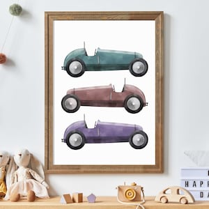 Vintage Racing Cars Nursery Wall Art, Vehicle Nursery Decor, Sports Car Nursery Print, Boy&#39;s Room Art, Printable Toddler Art Print
