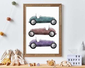 Vintage Racing Cars Nursery Wall Art, Vehicle Nursery Decor, Sports Car Nursery Print, Boy's Room Art, Printable Toddler Art Print
