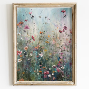 Wildflower Field Art Print, Wildflower Meadow Painting, Flower Field Wall Art, Vintage Floral Print, Wildflower Decor, Printable Flower Art