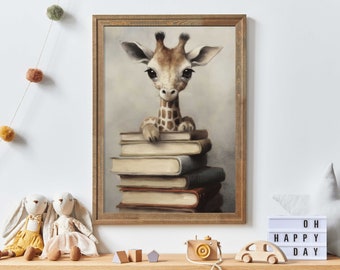Read Decor, Vintage Giraffe Books Wall Art, Learn and Study Art