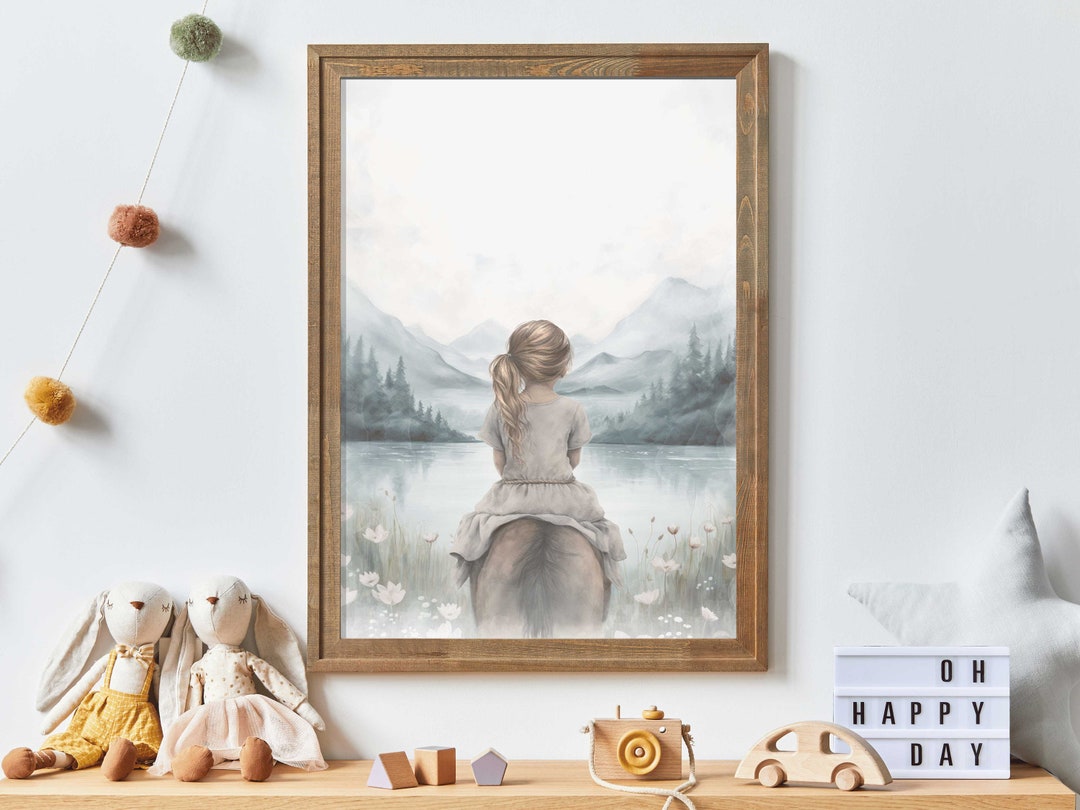 Girl and Horse Wall Art, Horse Print Girls Room, Printable Horse Art