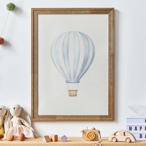 Hot Air Balloon Nursery, Light-blue Nursery Decor, Minimalist Nursery, Transportation Art, Vintage Balloon Wall Art, PRINTABLE Nursery Art