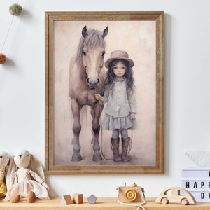 Cowgirl kwekerij decor, cowgirl kunst aan de muur, meisje en paard kwekerij print, baby koe meisje print, meisjes kamer decor, afdrukbare meisje kunst aan de muur