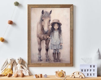 Cowgirl Nursery Decor, Cowgirl Wall Art, Girl and Horse Nursery Print, Baby Cow Girl Print, Girls Room Decor, PRINTABLE Girl Wall Art