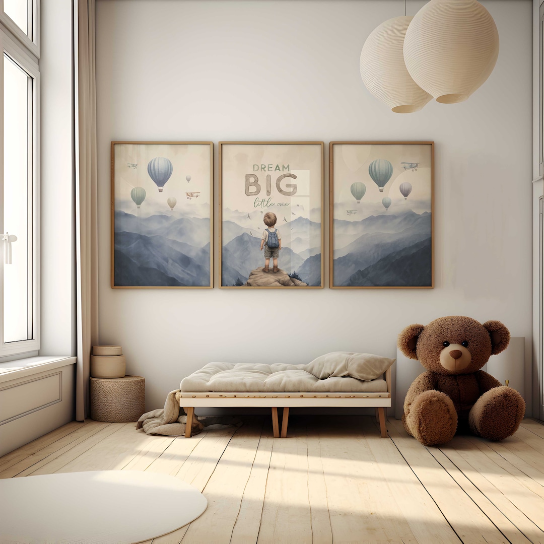 Dream Big Nursery Print, Boys Room Decor Set of 3, Boy Adventure ...