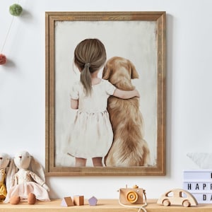 Golden Retriever Wall Art Print, Dog Nursery Decor, Girl & Dog Art, Dog Girls Room Decor, Toddler Room Decor Girl,PRINTABLE Dog Art for Girl