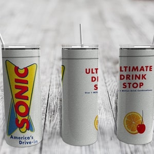 Sonic Skinny Stainless Steel Tumbler 20 oz, 25 oz, or 30 oz with Lid and Reusable Straw, Flip Top Add On/New Fruit Infused Option!