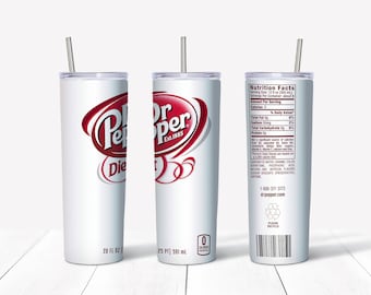 Diet Dr Pepper Skinny Stainless Steel Tumbler 20 or 30 oz with Lid and Reusable Straw, Flip Top Add On!
