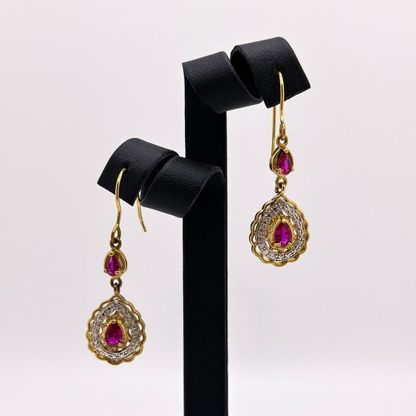 Ruby and American diamonds waterdrop one gram gold plated  fancy earring