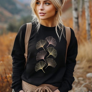 Ginkgo Leaf Sweatshirt with Golden and Pink Ginkgo Leaves Nature Sweatshirt Asian Leaves Sweatshirt Soft Style Ginkgo Tree Sweatshirt