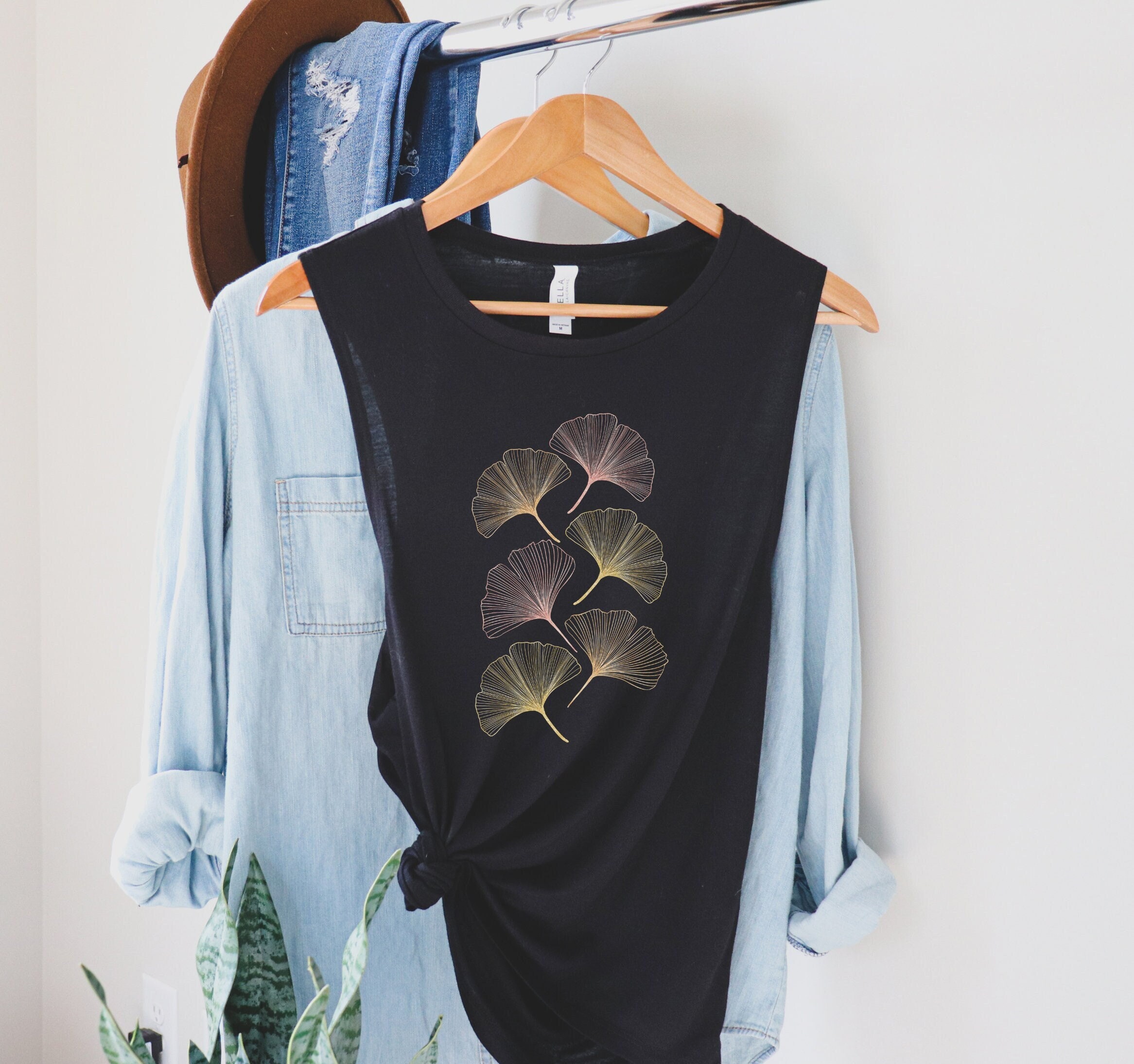 Ginkgo Leaf Tank With Golden Ginkgo Leaves Nature Shirt Asian