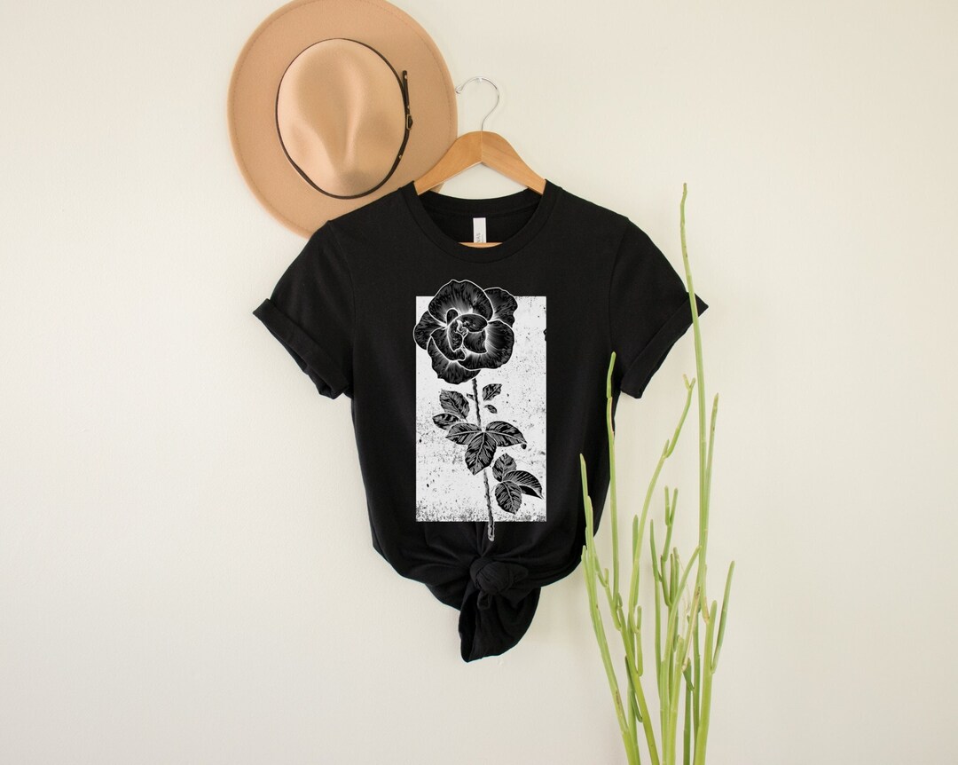 Rose Stem Vintage Rose Boyfriend Tee Dupe Black Stemmed Rose Shirt Soft