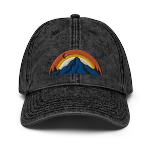 Mountain Hat for Camping Sunset Mountain Hat for Outdoors Embroidered Hat Unique Vintage Style Mountain Cap