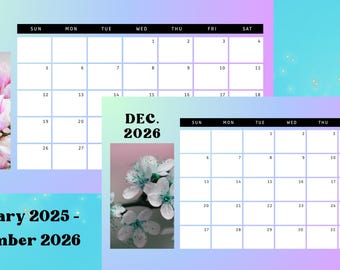 2025-2026 印刷可能なカレンダー、印刷可能なカレンダー、編集可能な