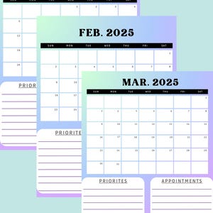 Afdrukbare kalendersjabloon 2025 | Minimalistisch ontwerp | Direct downloaden