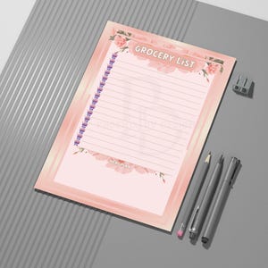 Flower-Themed Grocery List Digital Download Template, Food Shopping List, Grocery Planner, 5 Designs, Printable, Instant Download, PDF