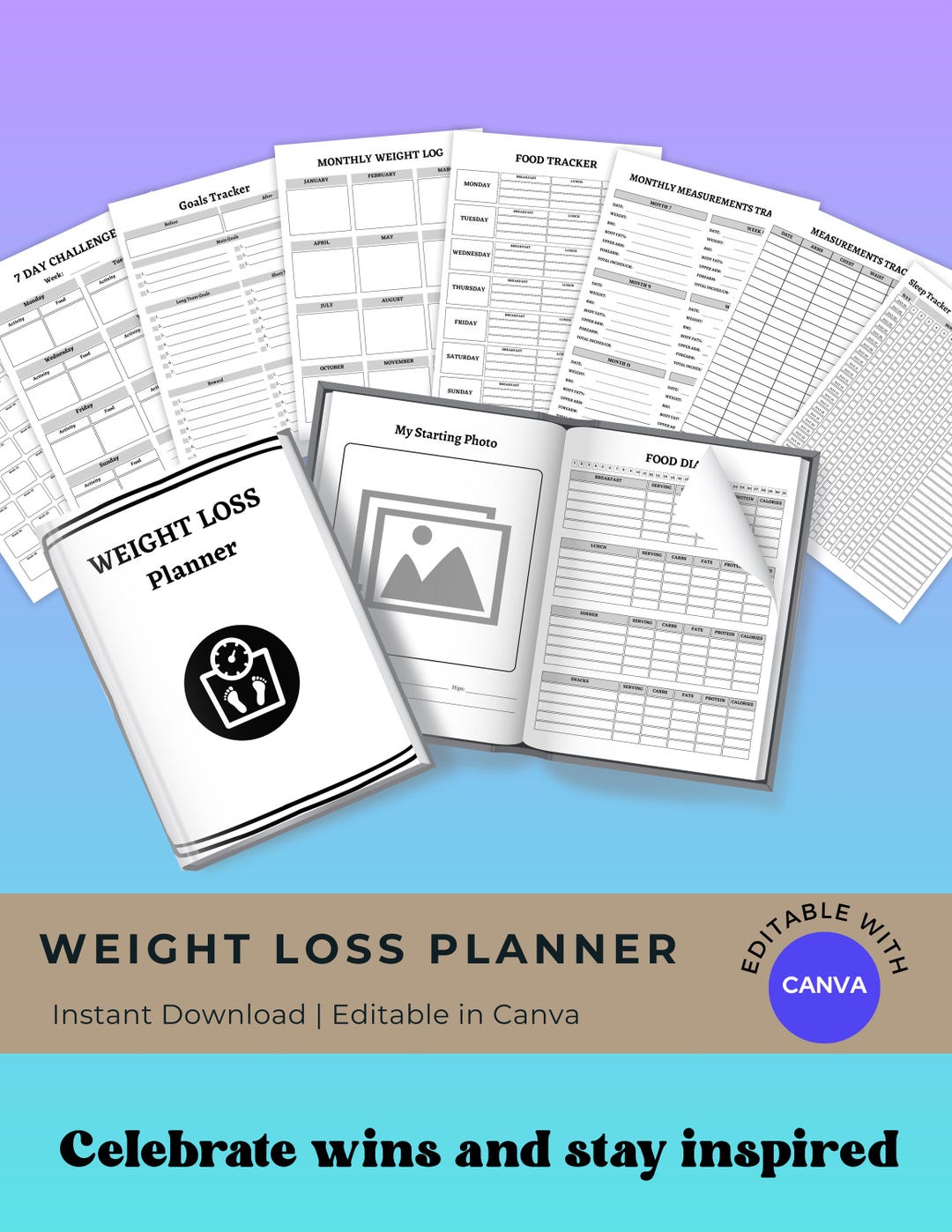 Weight Loss Planner Bundle | Printable Fitness, Meal & Progress Tracker ...