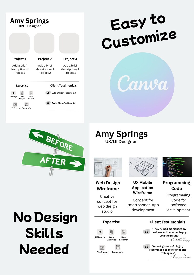 One-page UX Designer Portfolio Template | Editable Canva PDF | Client ...